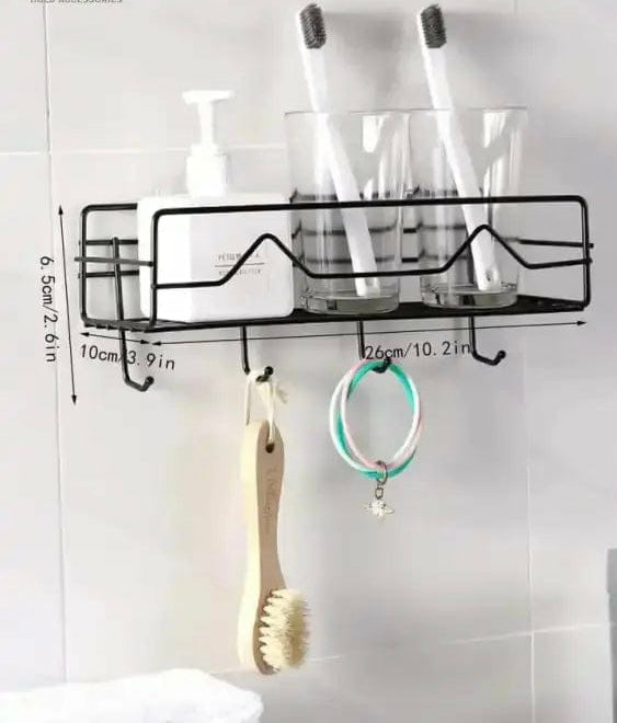 Wall Mounted Bathroom Hanging Shelf, Iron Shampoo Holder, Wall Mounted Floating Rack With Hooks, Bathroom Shower Storage Rack Wall Mounted Bathroom Hanging Shelf, Iron Shampoo Holder, Wall Mounted Floating Rack With Hooks, Bathroom Shower Storage Rack